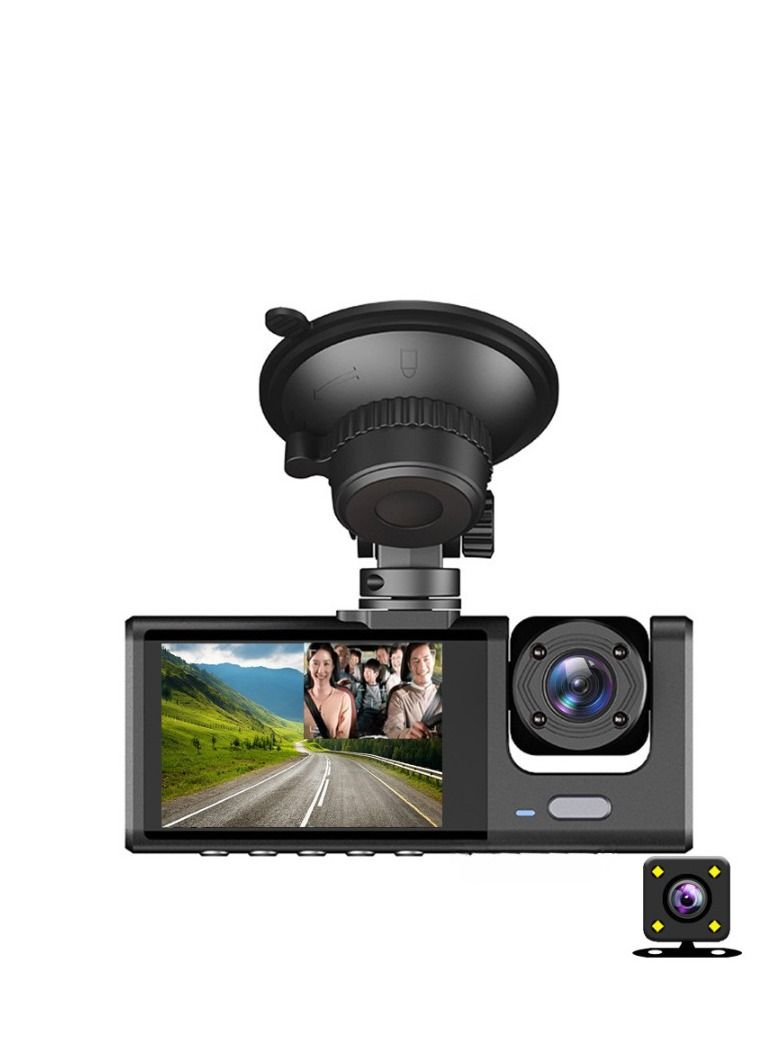 AROAQ 2-inch Driving Recorder With Three Lenses 1080P HD Car Conitoring Inside And Outside The Car - Image 1