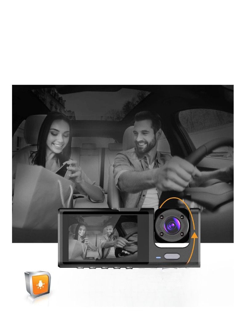 AROAQ 2-inch Driving Recorder With Three Lenses 1080P HD Car Conitoring Inside And Outside The Car - Image 4