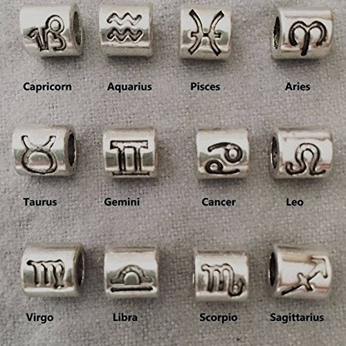 Linsoir beads 60 Pcs Antique Silver Tone Zodiac Beads Charm 4mm Hole Horoscope Beads Fit European Bracelet - Image 5
