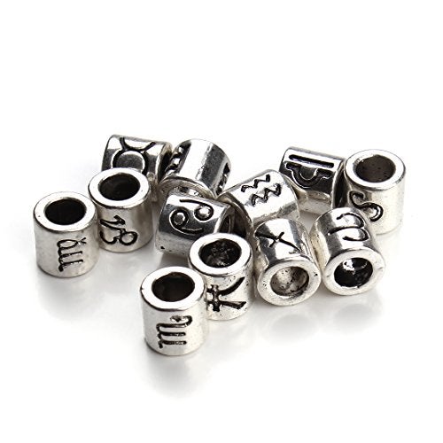 Linsoir beads 60 Pcs Antique Silver Tone Zodiac Beads Charm 4mm Hole Horoscope Beads Fit European Bracelet - Image 3