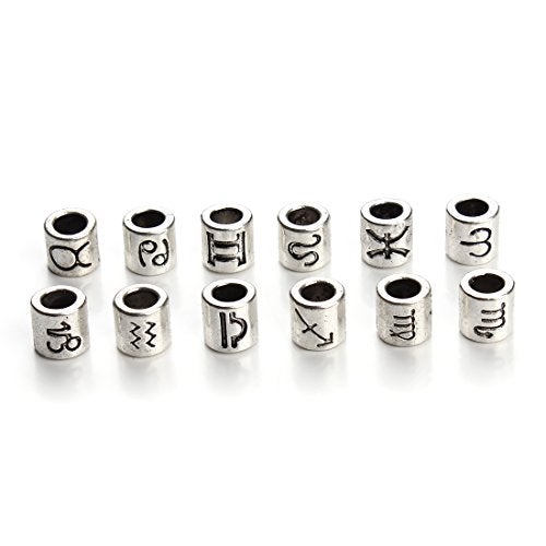 Linsoir beads 60 Pcs Antique Silver Tone Zodiac Beads Charm 4mm Hole Horoscope Beads Fit European Bracelet - Image 2