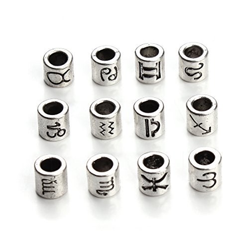 Linsoir beads 60 Pcs Antique Silver Tone Zodiac Beads Charm 4mm Hole Horoscope Beads Fit European Bracelet - Image 1