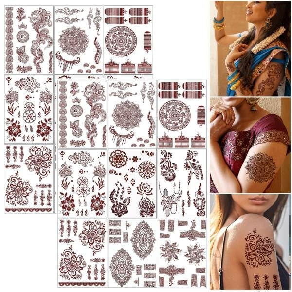MAYCREATE Tattoo Sticker 18 Sheets Mandala Temporary Tattoo for Women Girls Brown Lotus Flower Arm Band Tattoo Waterproof Henna Tattoo Stickers for Hands Body Arm Feet - Image 1