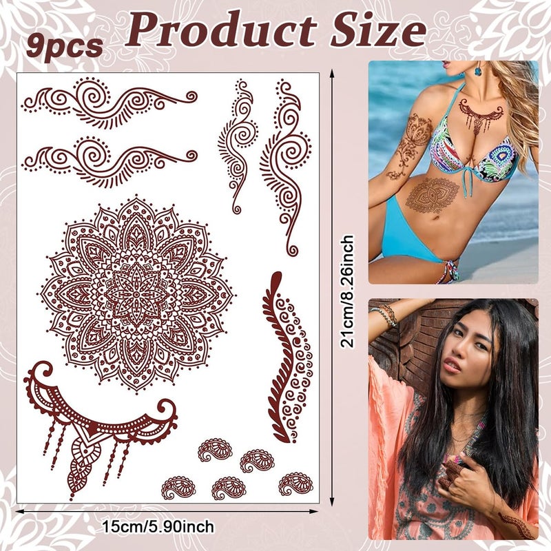 MAYCREATE Tattoo Sticker 18 Sheets Mandala Temporary Tattoo for Women Girls Brown Lotus Flower Arm Band Tattoo Waterproof Henna Tattoo Stickers for Hands Body Arm Feet - Image 2