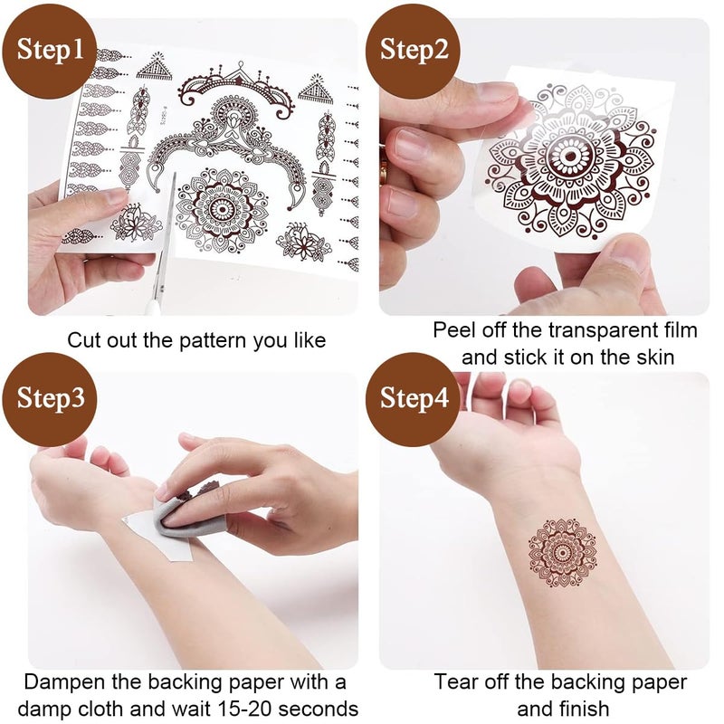 MAYCREATE Tattoo Sticker 18 Sheets Mandala Temporary Tattoo for Women Girls Brown Lotus Flower Arm Band Tattoo Waterproof Henna Tattoo Stickers for Hands Body Arm Feet - Image 4