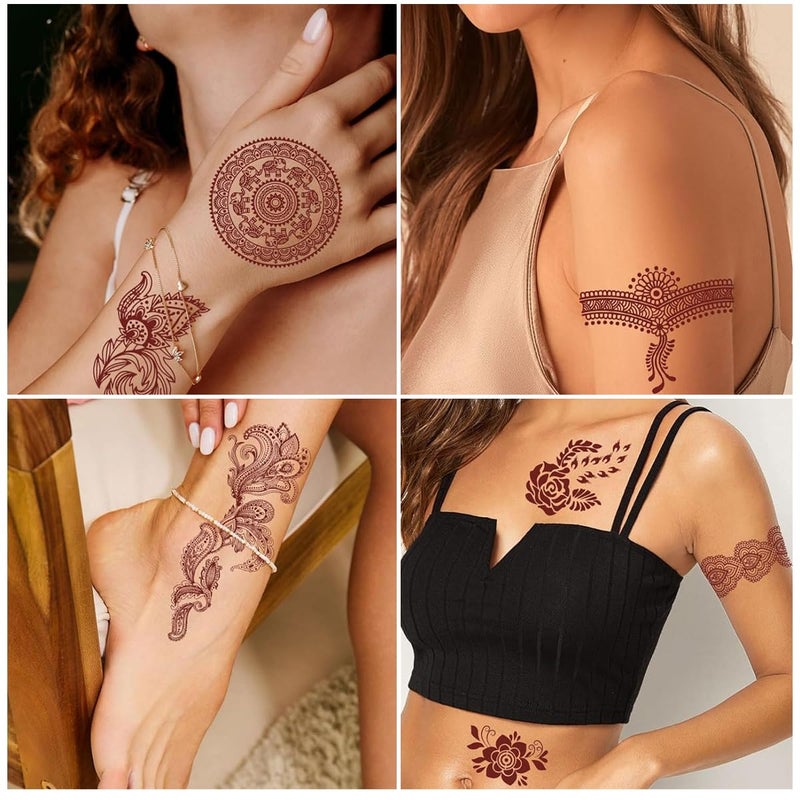 MAYCREATE Tattoo Sticker 18 Sheets Mandala Temporary Tattoo for Women Girls Brown Lotus Flower Arm Band Tattoo Waterproof Henna Tattoo Stickers for Hands Body Arm Feet - Image 5