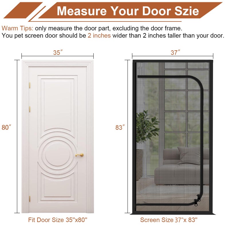 Dixutzi Upgraded Reinforced Pet Screen Door Thickened Cat Resistant Mesh Screen Door for Living Room, Bedroom, Patio, Dog Cat Scratch Proof Screen with Zipper Closure (Fits Door Size up to 35''x 80'', Black) - Image 5