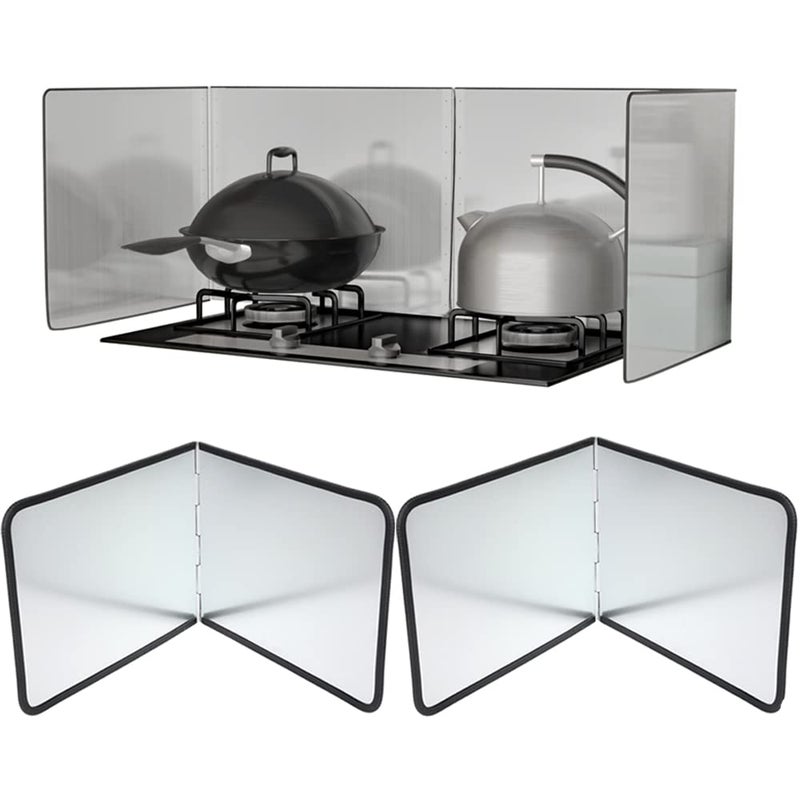 Tinsky 2PCS Grease Oil Splatter Guard for Stove Top 2 Sided Stainless Steel Backsplash Behind Stove Foldable Splash Shield Panel for Kitchen Wall Screen Baking Protector 1216 inch 