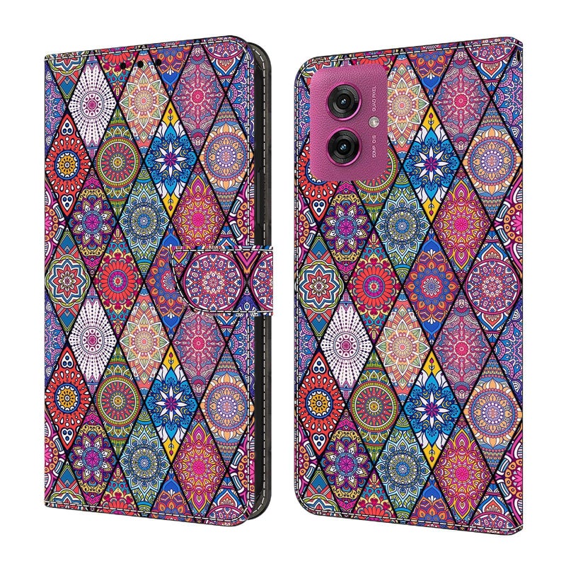 MS غطاء هاتف بملمس جلد لـ Redmi Note 14 مع حامل بطاقات وغطاء قابل للطي مع نقش ملون باللون Other باللون الأحمر - Image 3
