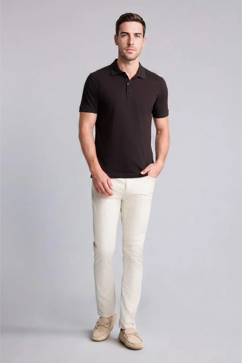 ديفاكتو Slim Fit Polo Collar Pique Short Sleeve Polo T-Shirt