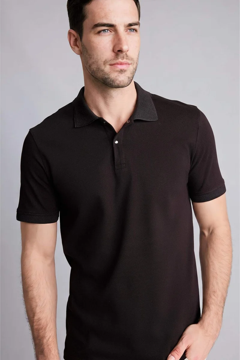ديفاكتو Slim Fit Polo Collar Pique Short Sleeve Polo T-Shirt