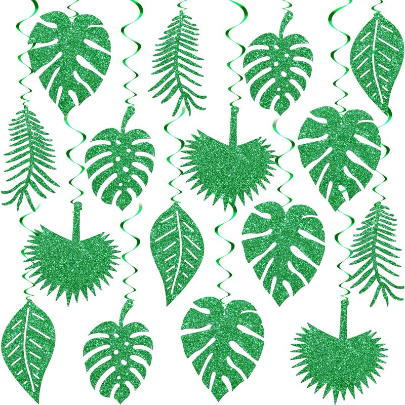 Lewtemi 32 Pcs Hawaiian Luau Party Palm Leaves Swirl Decorations Hanging Ceiling Green Decoration Tropical Party for Summer Baby Shower Birthday Supplies Cute Style 