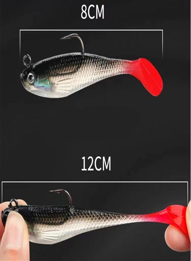 WYSUMMER Fishing Lure Set, 5Pcs 8cm Soft Bait Head Sea Fish Lures Fishing Tackle Sharp Treble Hook T Tail Artificial Bait (1A) - Image 2