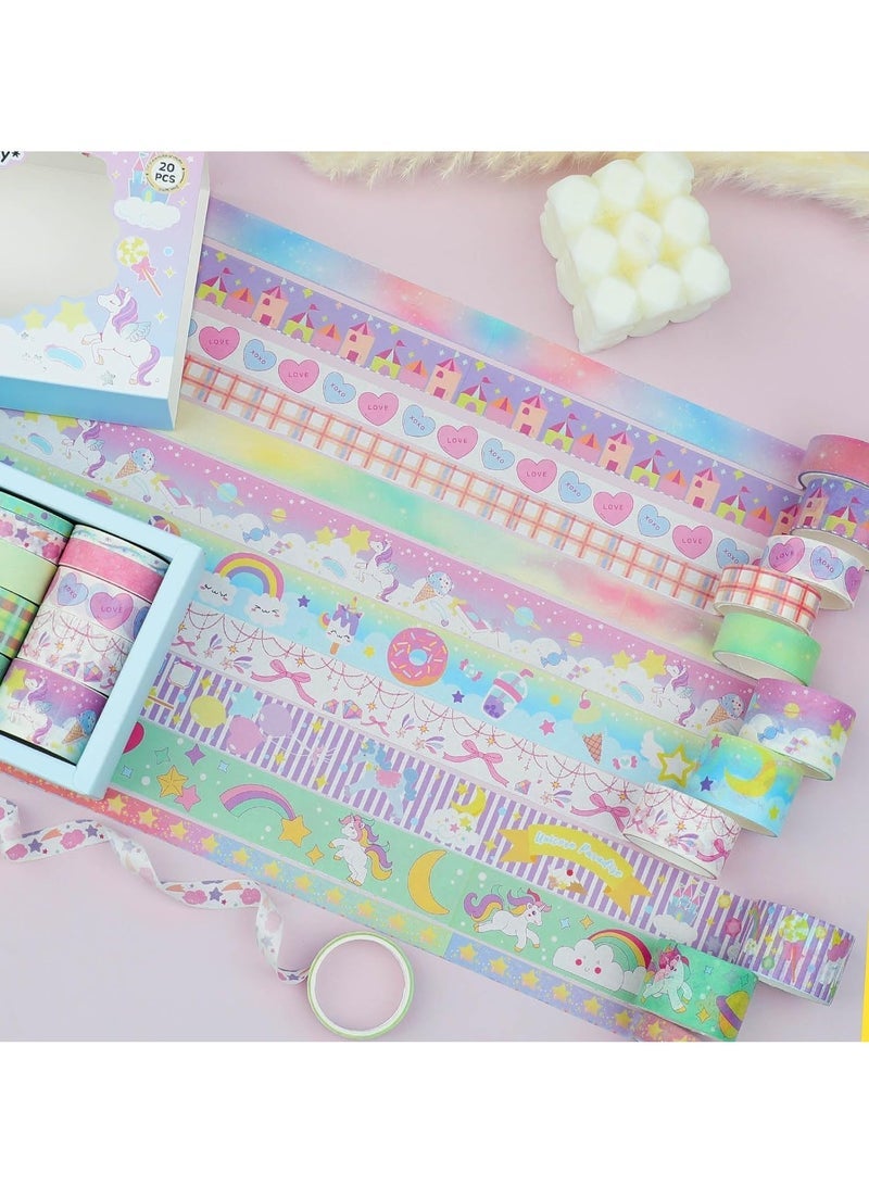Washi Tape Set - 20 Rolls of Kawaii Decorative Tape Set with Rainbow, Castle, Star, Perfect for Bullet Journal, DIY Crafts, Planner, Scrapbook, Gift Packaging - Image 3