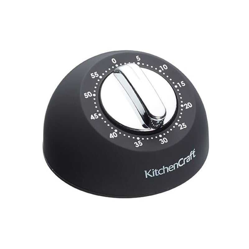 KitchenCraft Mechanical Kitchen Timer with Soft Touch and Chrome finish Countdown Timer 1 Hour Black and Chrome