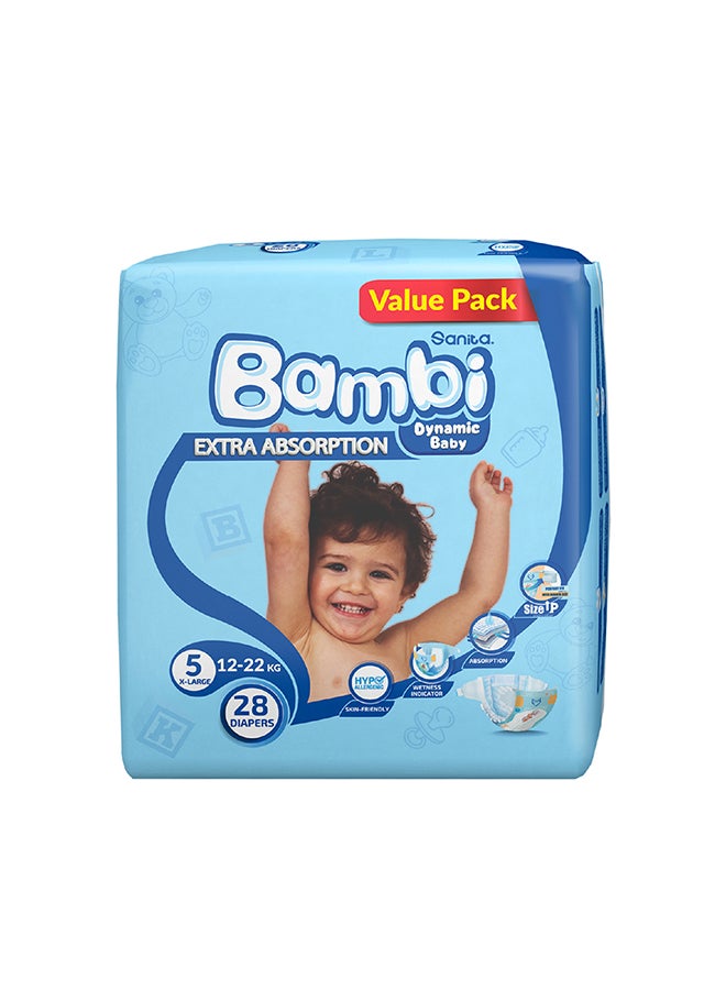 Sanita Bambi Size 5, Xl, 12-22 Kg, Value Pack, 28 Diapers - Image 2