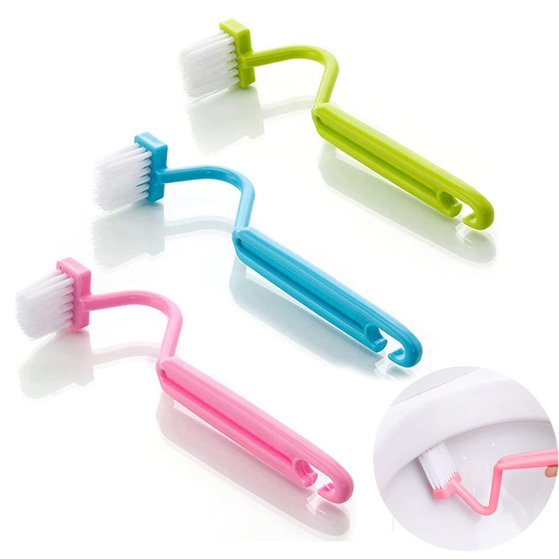 EQLEF Curved Plastic Toilet Brush Cleaning Toilet Corner Rim 3 Pcs