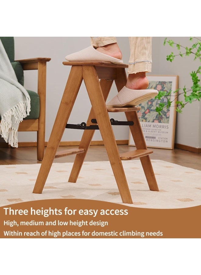WALALLA Foldable 3 Step Stool, Bamboo 3 Step Ladder, Home Furnishing Sturdy Ladder, Adults Step Stool, Portable High Bench Small Climbing Ladder, Home Booster with Wide Anti-Slip Pedal - Image 2