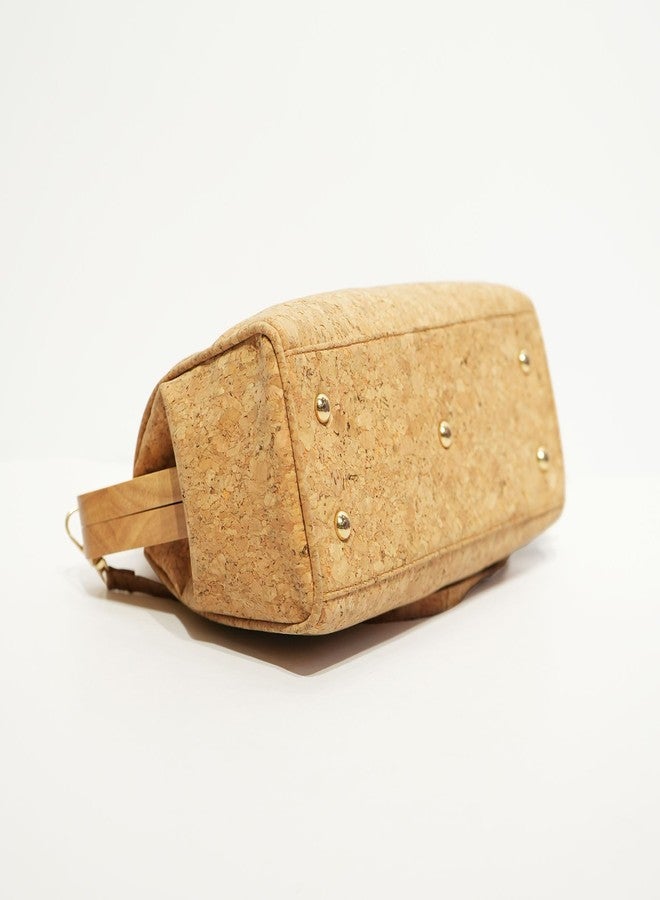 VARA Cork and Wood Frame Handbag | Sustainable Vegan Shoulder Bag for Women | Eco-Friendly Purse with Geometric Clasp Closure - Image 5