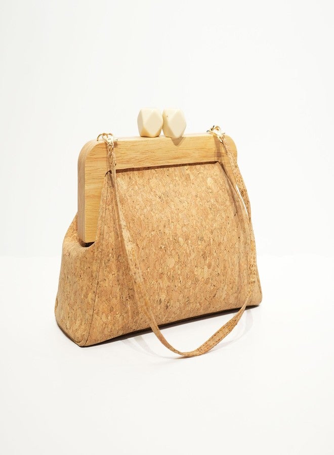 VARA Cork and Wood Frame Handbag | Sustainable Vegan Shoulder Bag for Women | Eco-Friendly Purse with Geometric Clasp Closure - Image 3