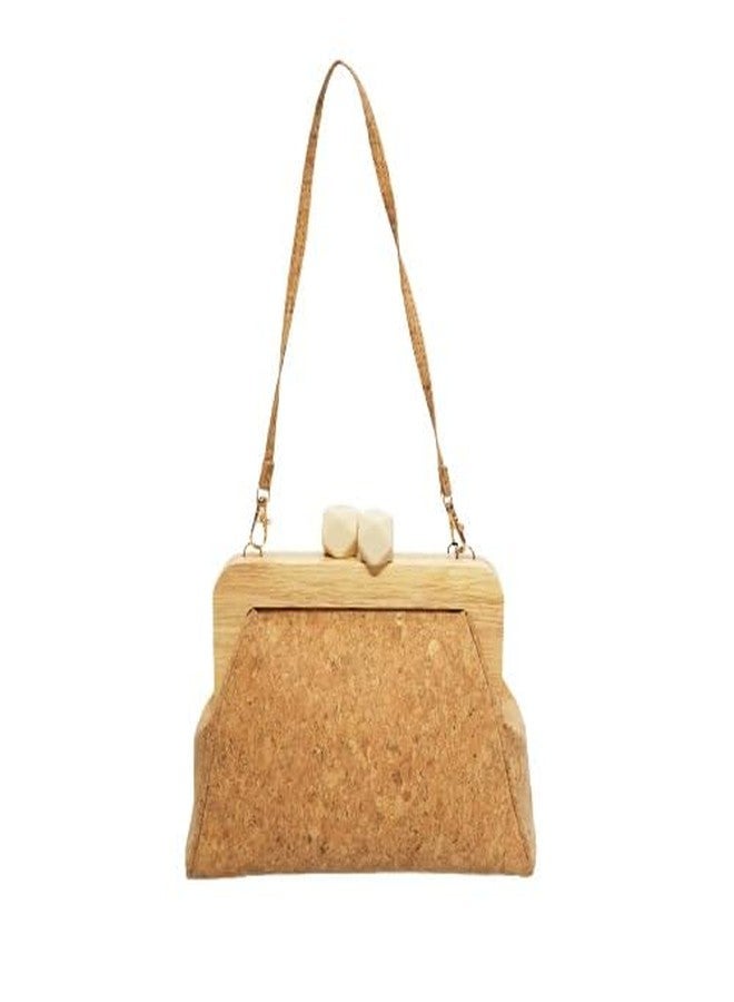 VARA Cork and Wood Frame Handbag | Sustainable Vegan Shoulder Bag for Women | Eco-Friendly Purse with Geometric Clasp Closure - Image 1