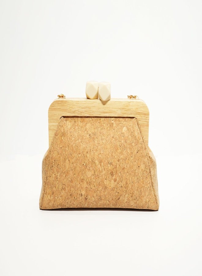 VARA Cork and Wood Frame Handbag | Sustainable Vegan Shoulder Bag for Women | Eco-Friendly Purse with Geometric Clasp Closure - Image 2