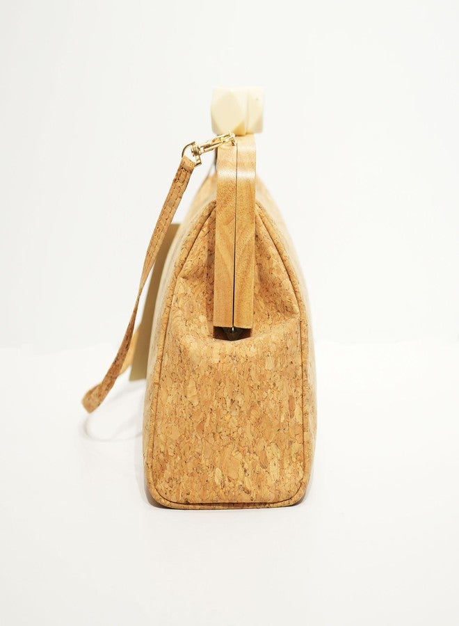 VARA Cork and Wood Frame Handbag | Sustainable Vegan Shoulder Bag for Women | Eco-Friendly Purse with Geometric Clasp Closure - Image 4