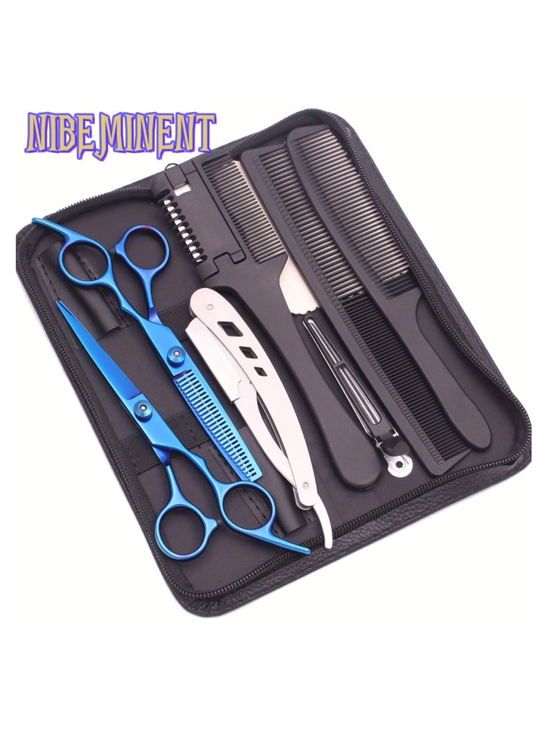 NIBEMINENT مجموعة مقصات قص الشعر بطول 6 بوصات. مجموعة مقصات قص الشعر. أداة تصفيف مقصات التخفيف، مجموعة مشط الحلاقة، مشط قص الشعر، حلاقة، مشط مزدوج الجوانب، مشط تفاح - Image 1