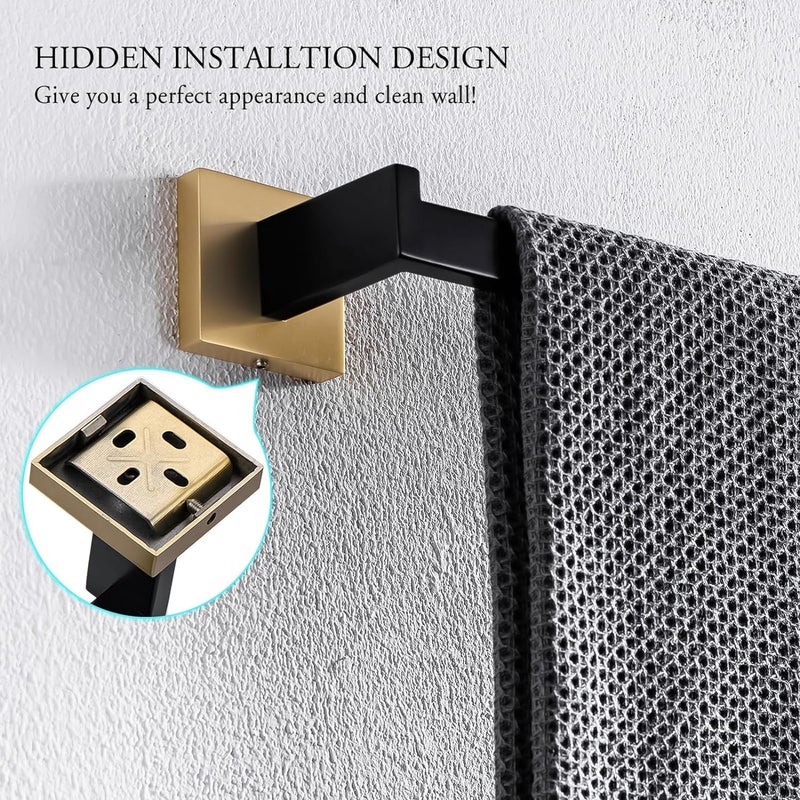 LUXIUR 4 Piece Towel Hanger for Wash Basin, Towel Rod for Bathroom, Wall Hook for Hanging Strong 5kg, Toilet Paper Roll Holder, Towel Bar for Kitchen, Black Gold - Image 3
