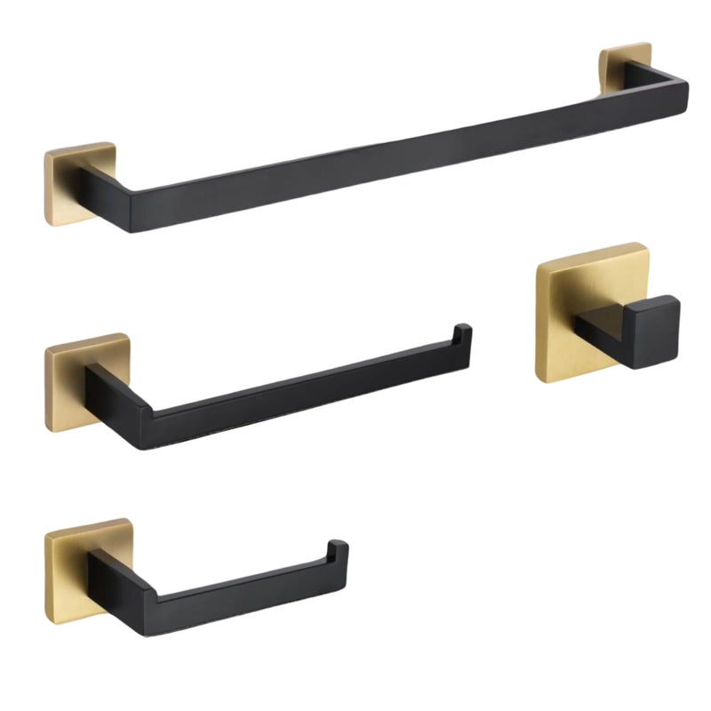 LUXIUR 4 Piece Towel Hanger for Wash Basin, Towel Rod for Bathroom, Wall Hook for Hanging Strong 5kg, Toilet Paper Roll Holder, Towel Bar for Kitchen, Black Gold - Image 1