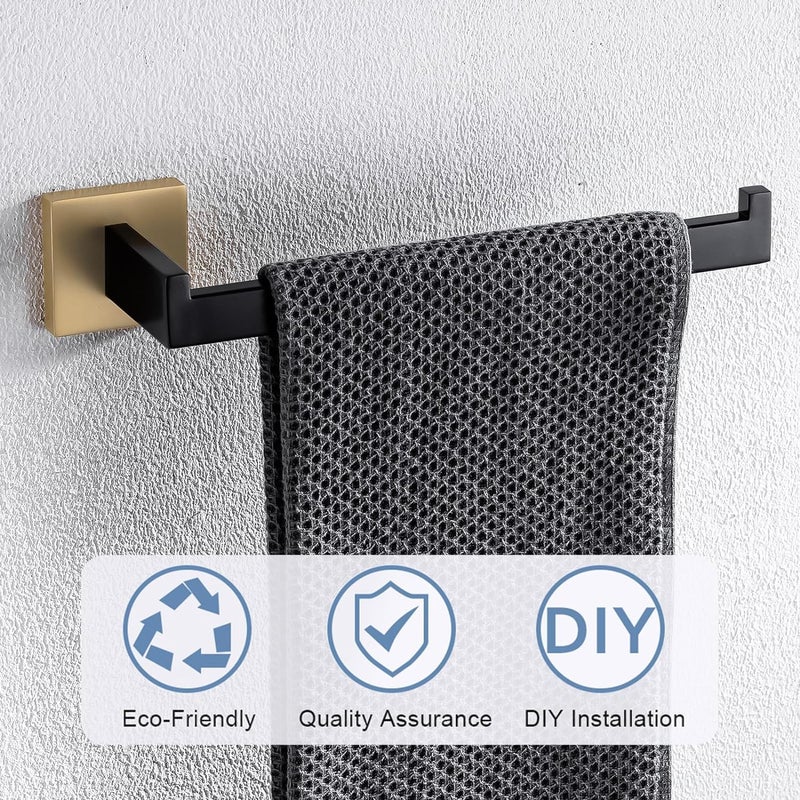 LUXIUR 4 Piece Towel Hanger for Wash Basin, Towel Rod for Bathroom, Wall Hook for Hanging Strong 5kg, Toilet Paper Roll Holder, Towel Bar for Kitchen, Black Gold - Image 4