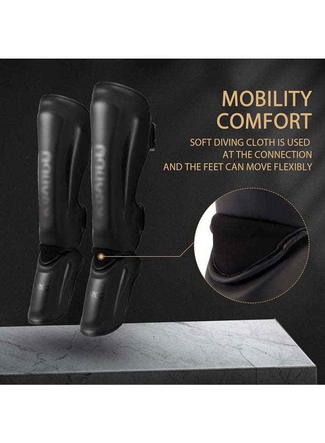 L&E Muay Thai Shin Guards, Muay Thai Martial Arts Kicking Leg Instep Protection Pads Sparring Gear,for Kickboxing MMA Training and Sparring,Professional MMA Equipment - Image 2