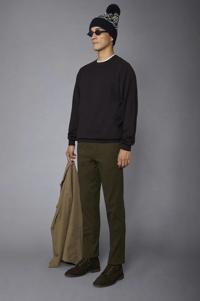 دوبل غانغر Men's roundneck wool and cotton sweater - Bordeaux