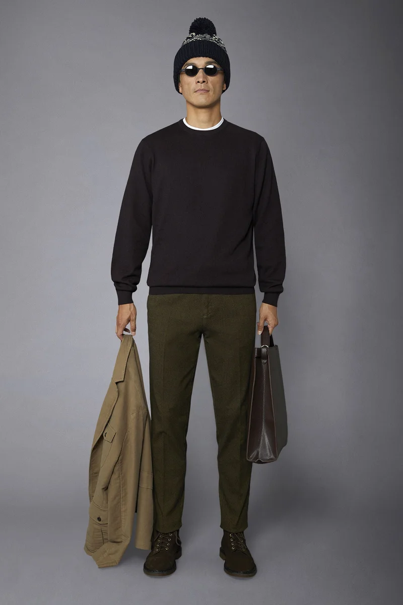 Men's roundneck wool and cotton sweater - Bordeaux