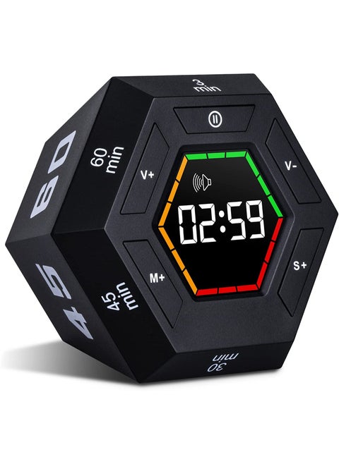 Hexagon Flip Timer, Smart Countdown Visual Timer for Kids, Magnetic Productivity Timer Tools, for Kids and Adults, Large Display Digital Kitchen Timer for Cooking (Black)