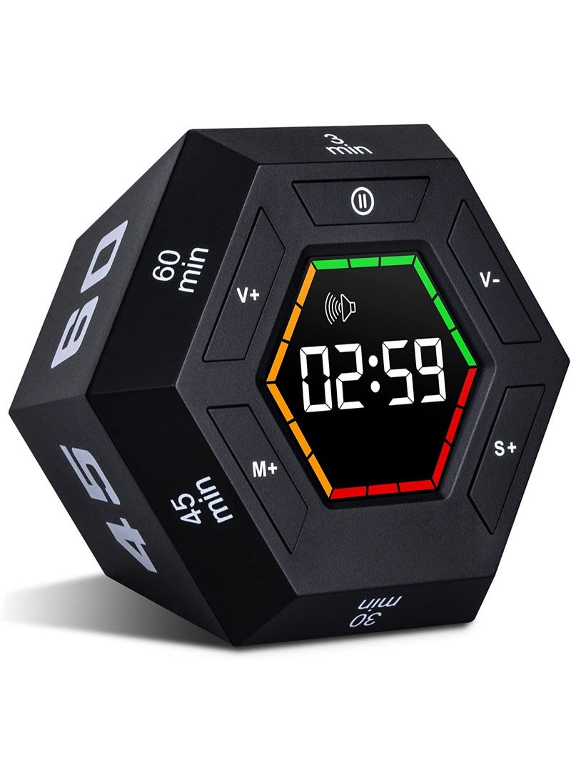 Generic - Hexagon Flip Timer, Smart Countdown Visual Timer for Kids, Magnetic Productivity Timer Tools, for Kids and Adults, Large Display Digital Kitchen Timer for Cooking (Black) - Image 1