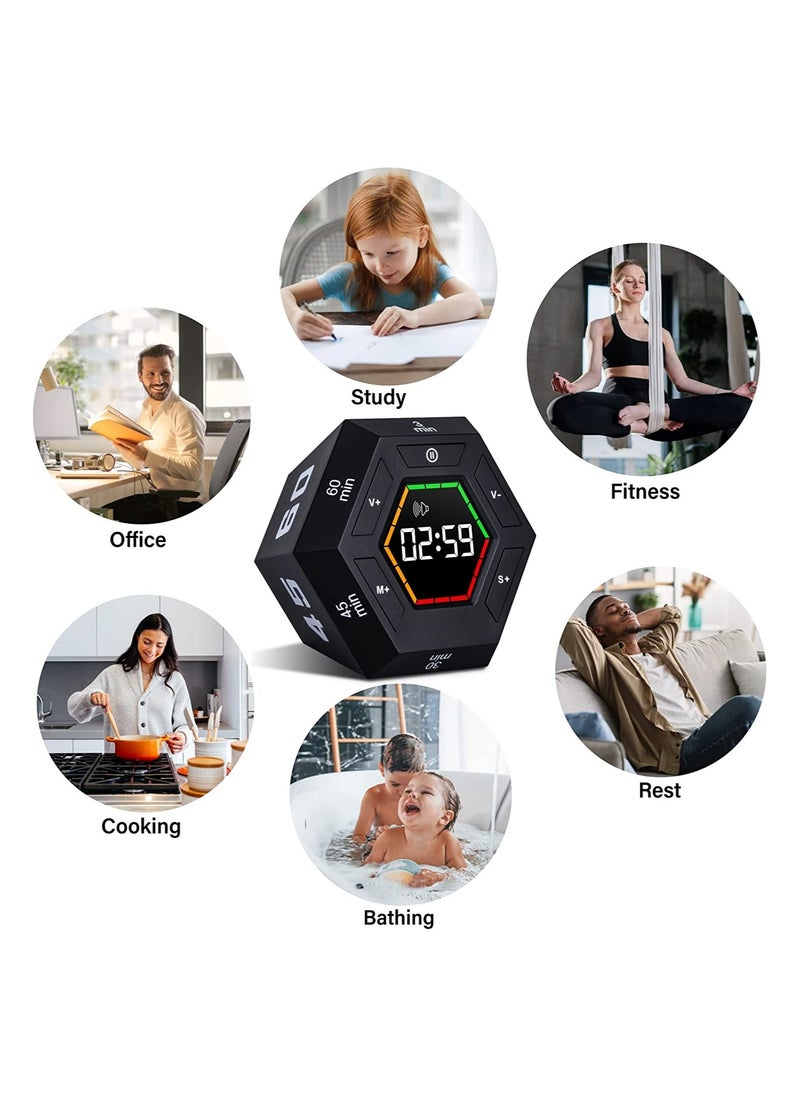Generic - Hexagon Flip Timer, Smart Countdown Visual Timer for Kids, Magnetic Productivity Timer Tools, for Kids and Adults, Large Display Digital Kitchen Timer for Cooking (Black) - Image 1