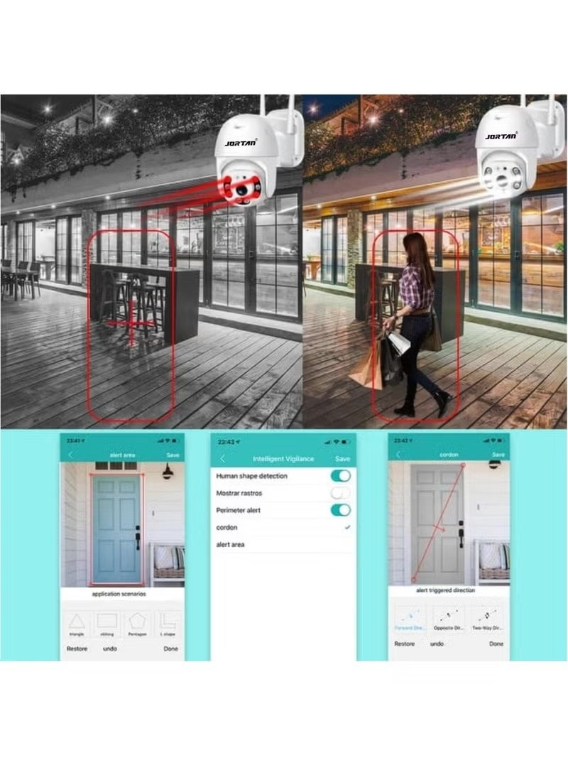 JORTAN 4MP WiFi Outdoor PTZ Security Camera | 360° Pan Tilt Wireless CCTV Camera with Motion Detection Auto Tracking 2-Way Audio Color Night Vision IP66 Waterproof 24/7 Recording for Home Office Garage Farm Outdoor Surveillance - Image 4