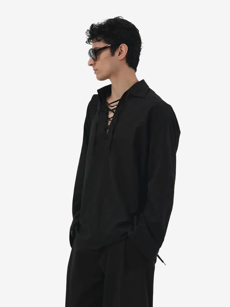 Giesto GIESTO Casual Long Sleeve Tie Detail Shirt