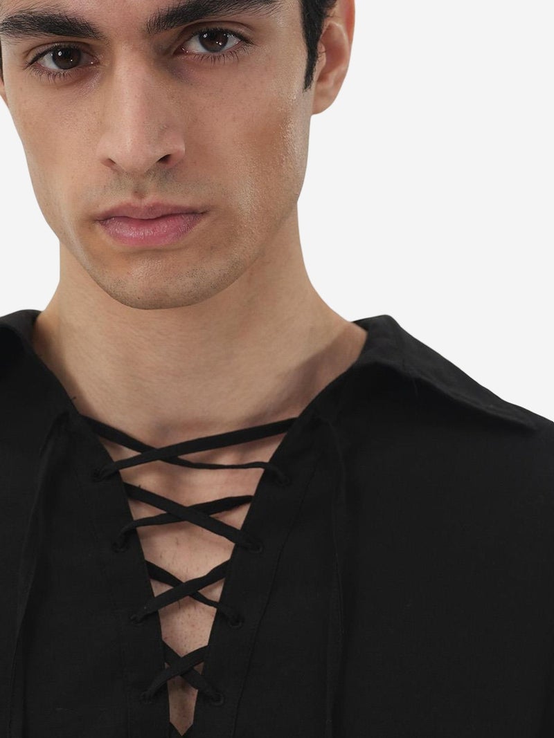 GIESTO Casual Long Sleeve Tie Detail Shirt - Image 4