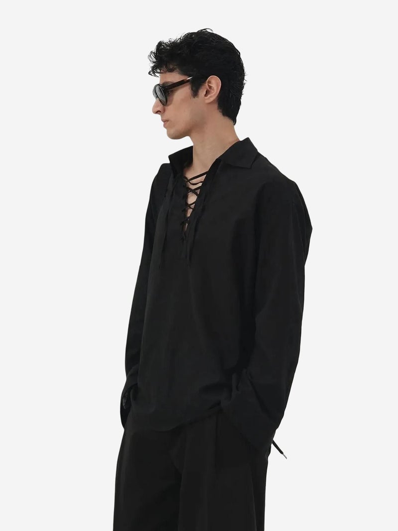 GIESTO Casual Long Sleeve Tie Detail Shirt - Image 2
