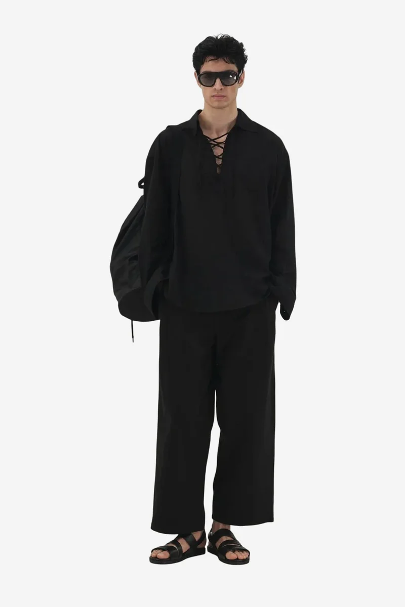 Giesto Black GIESTO Casual Long Sleeve Tie Detail Shirt for Men | Best Price UAE