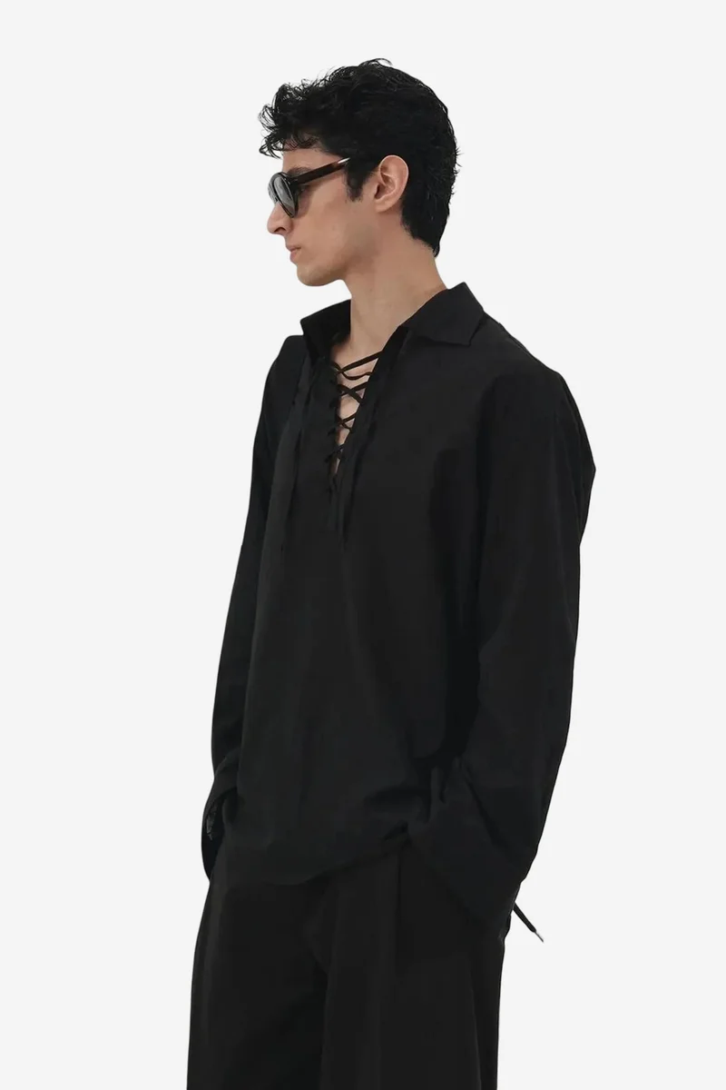 Giesto GIESTO Casual Long Sleeve Tie Detail Shirt
