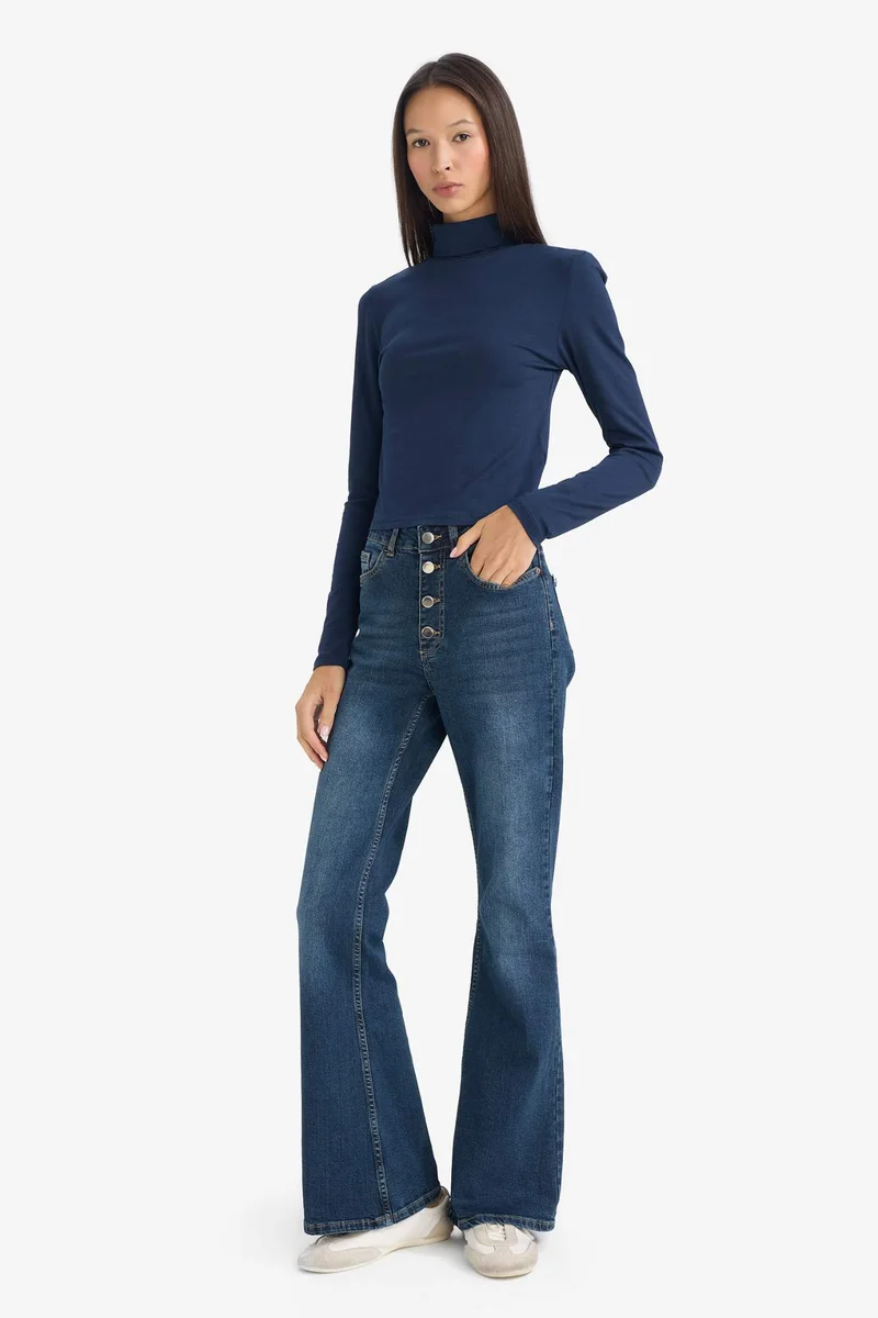 ديفاكتو Fitted Turtleneck Modal Long Sleeve T-shirt