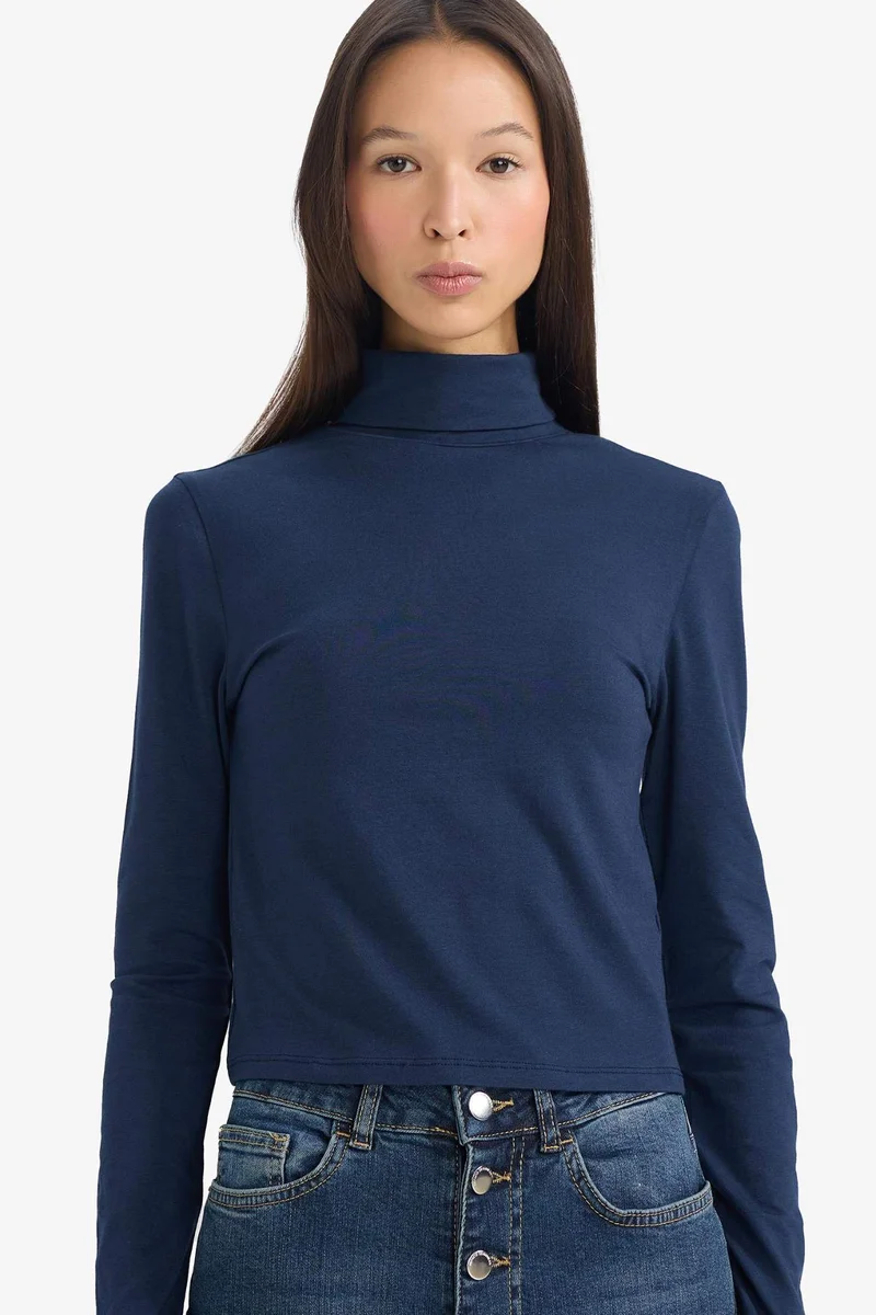 ديفاكتو Fitted Turtleneck Modal Long Sleeve T-shirt