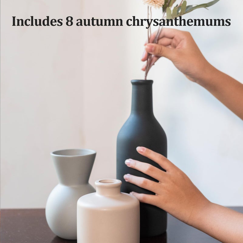 TBOHCRAFED Ceramic Flower Vase Set of 3, Fake Flowers in Vase for Centerpieces with 8 Artificial Autumn Chrysanthemums Artificial Decorative Swags - Image 1
