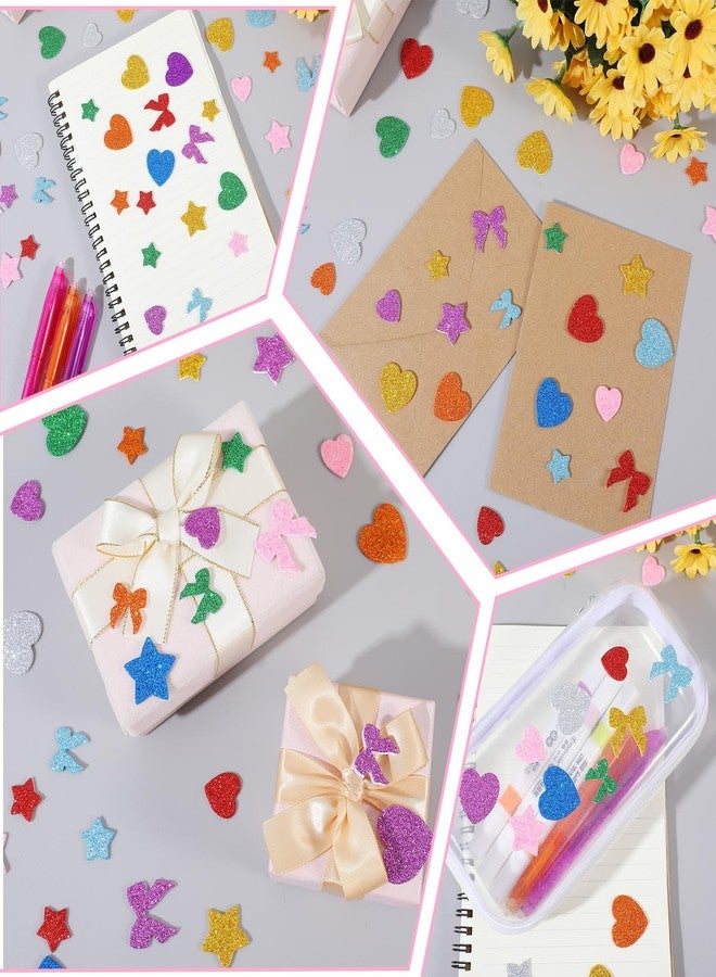 Nogeqi 240 Pcs Glitter Foam Stickers, Bow Glitter Stickers, Self Adhesive Heart Mini Star Sticker for Arts Crafts Greeting Card Envelopes Home Decoration (Colorful) - Image 3