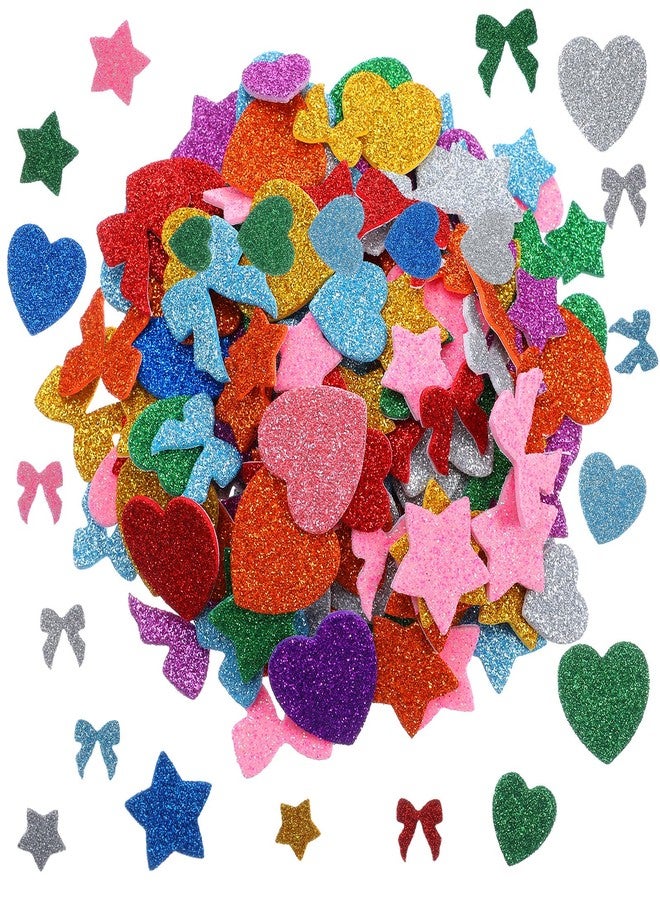 Nogeqi 240 Pcs Glitter Foam Stickers, Bow Glitter Stickers, Self Adhesive Heart Mini Star Sticker for Arts Crafts Greeting Card Envelopes Home Decoration (Colorful) - Image 1
