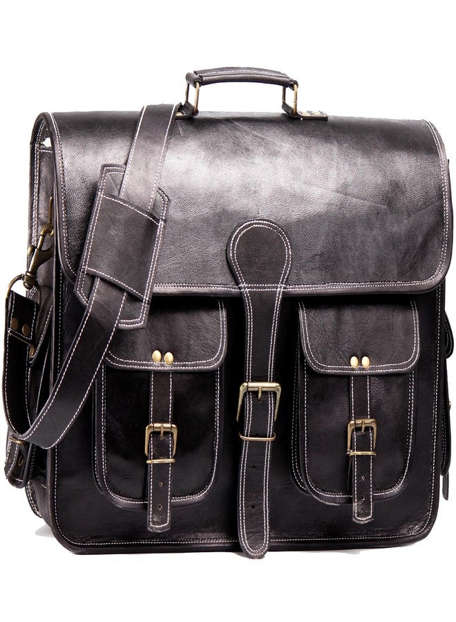 HULSH 18 Inches Leather laptop bag for men and women | Black Genuine leather briefcase bag for men Vintage Look Handmade leather messenger bag for men 17 inch Laptop fits Perfectly Unique and Classy - Image 1