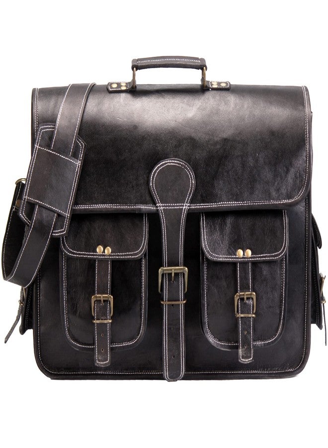 HULSH 18 Inches Leather laptop bag for men and women | Black Genuine leather briefcase bag for men Vintage Look Handmade leather messenger bag for men 17 inch Laptop fits Perfectly Unique and Classy - Image 4